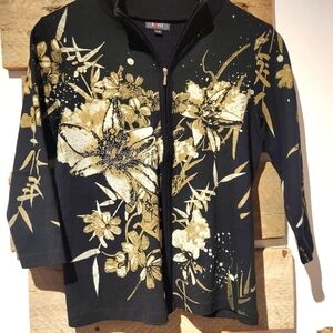 Exist - Black and Gold Floral Zip-Up Jacket
